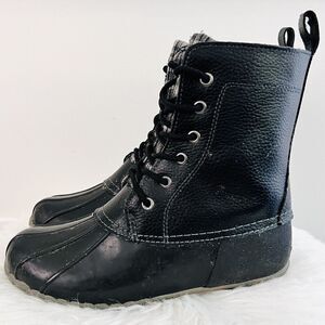 🎉Clearance🎉Sporto Black Lace Up Flannel Lined Steel Shank Duck Water Boots -8